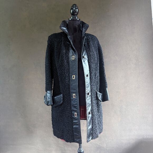Vintage Carl W. Herrmann Persian Lamb Fur Coat w/ Leather Trim & Brass Hardware - Picture 1 of 16